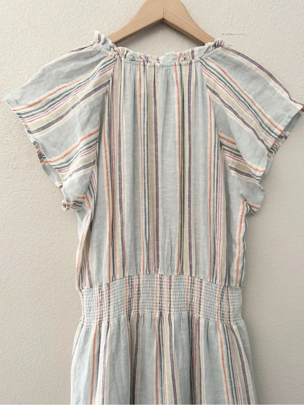 Rails Amelia Smocked Tiered Empire Midi Dress Large Sag Harbour Linen Stripe - Picture 8 of 11